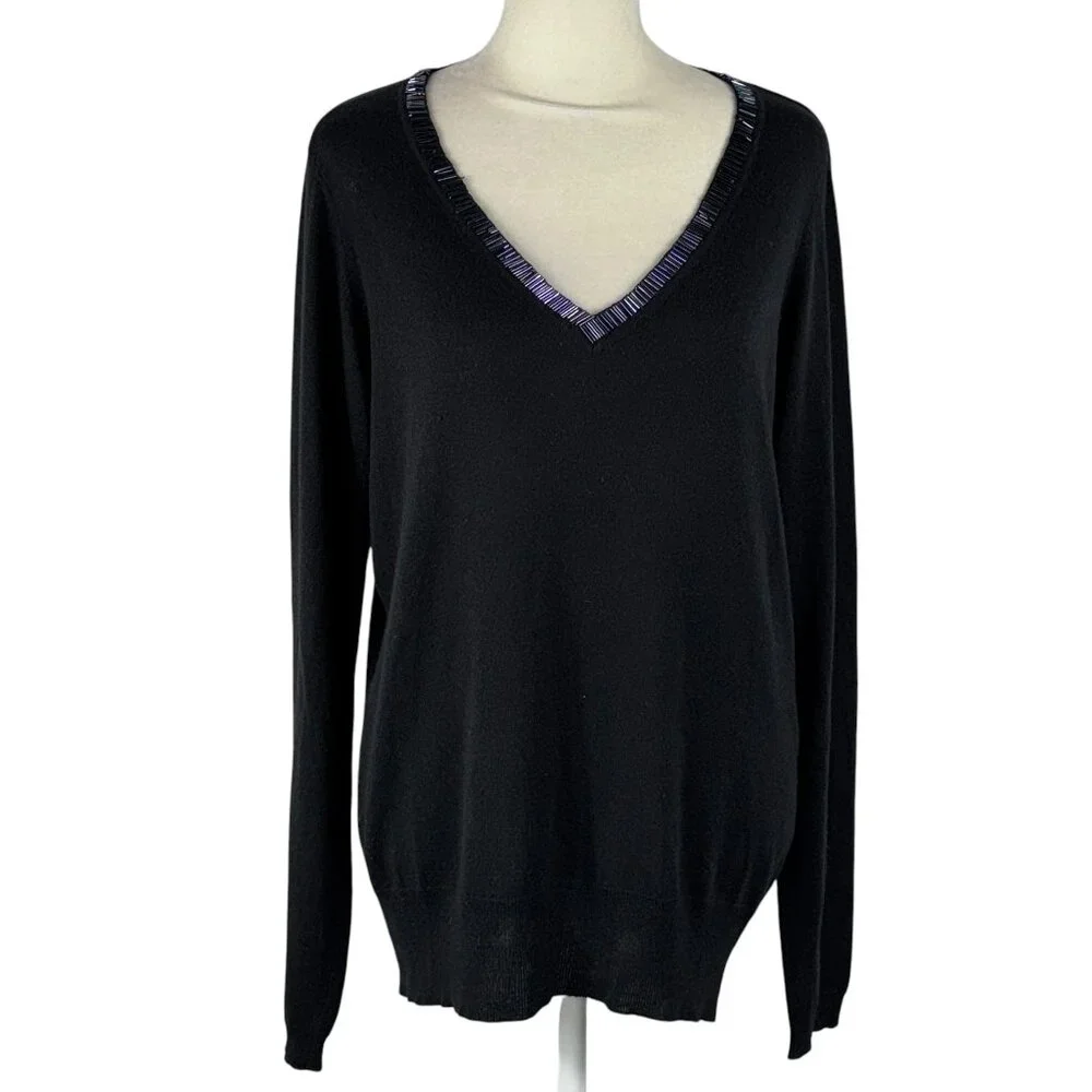 Pamela Dennis Private Client Group Silk & Cashmere V-neck Black Sweater Size M